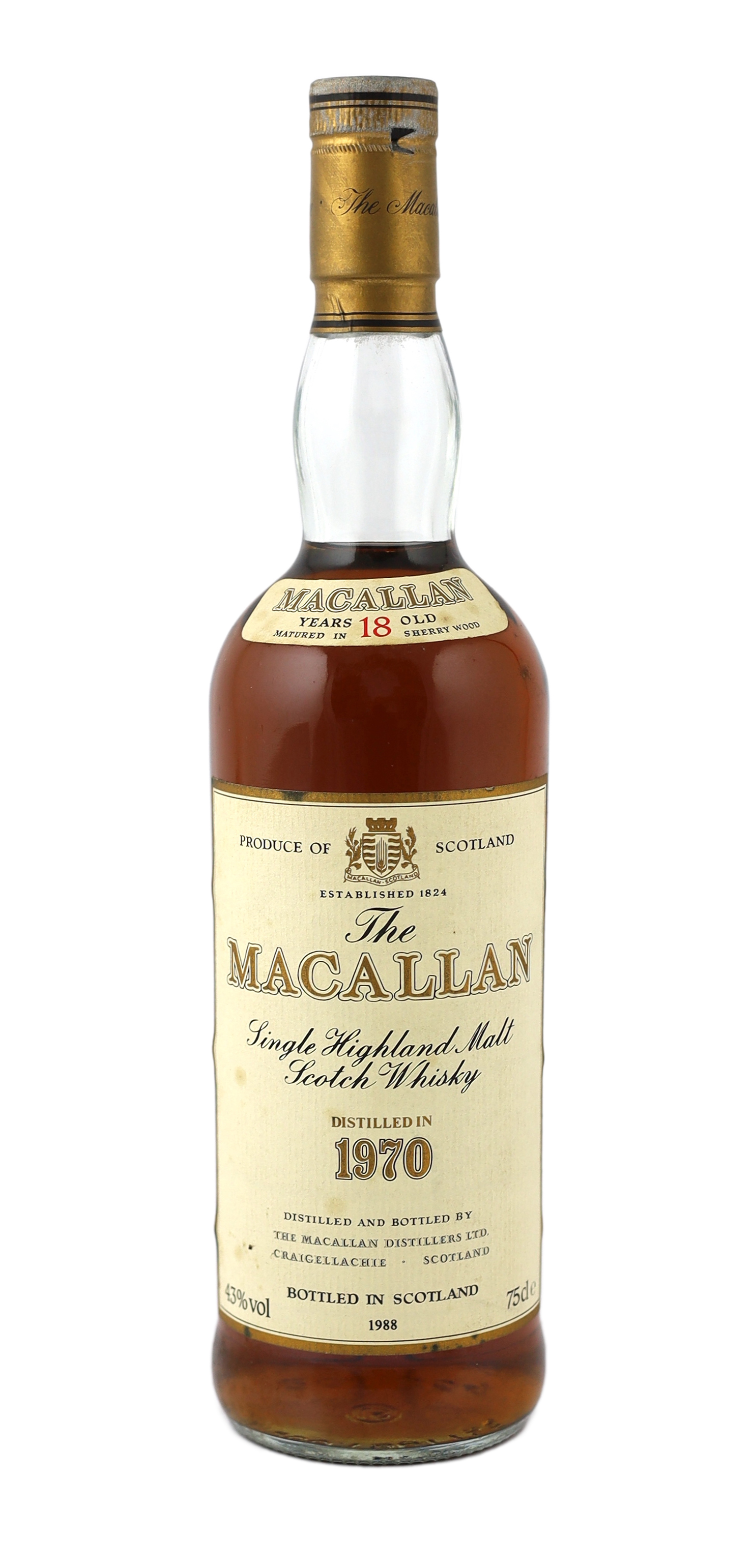 A bottle of The Macallan 1970 single Highland Malt Scotch Whisky